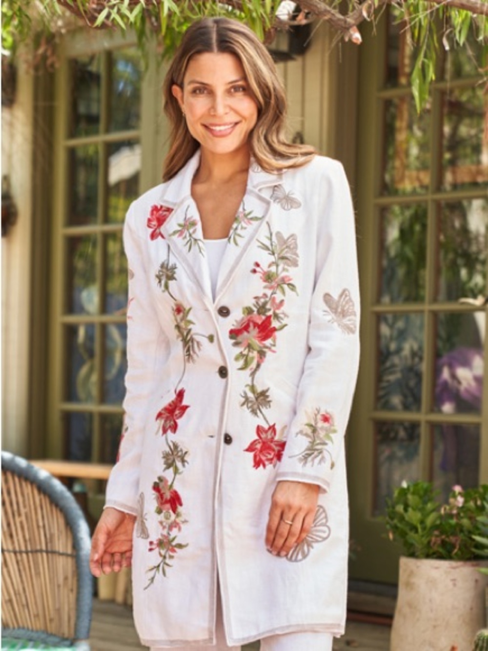 White Floral Embroidered Coat